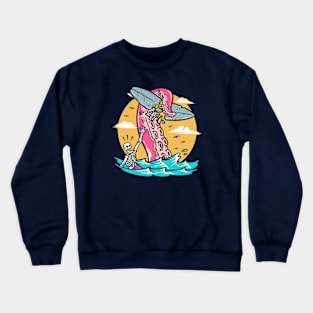 Octopus Attacks a Skeleton Surfer Crewneck Sweatshirt